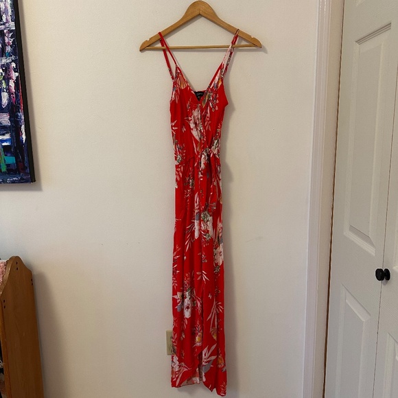 See You Monday Red Tropical Print Maxi Dress with Waist Tie | Size Medium - Picture 2 of 8